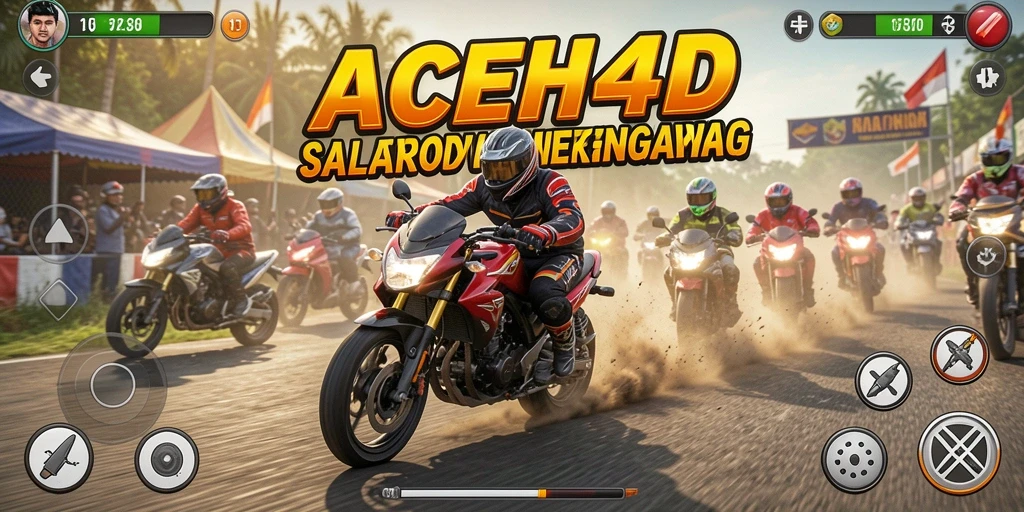 Screenshot gameplay ACEH4D dengan balapan motor yang intens.