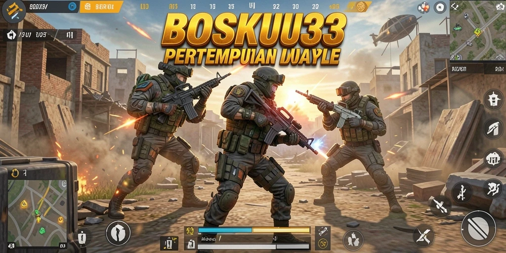 Screenshot utama BOSKU33 menampilkan aksi seru di medan pertempuran.