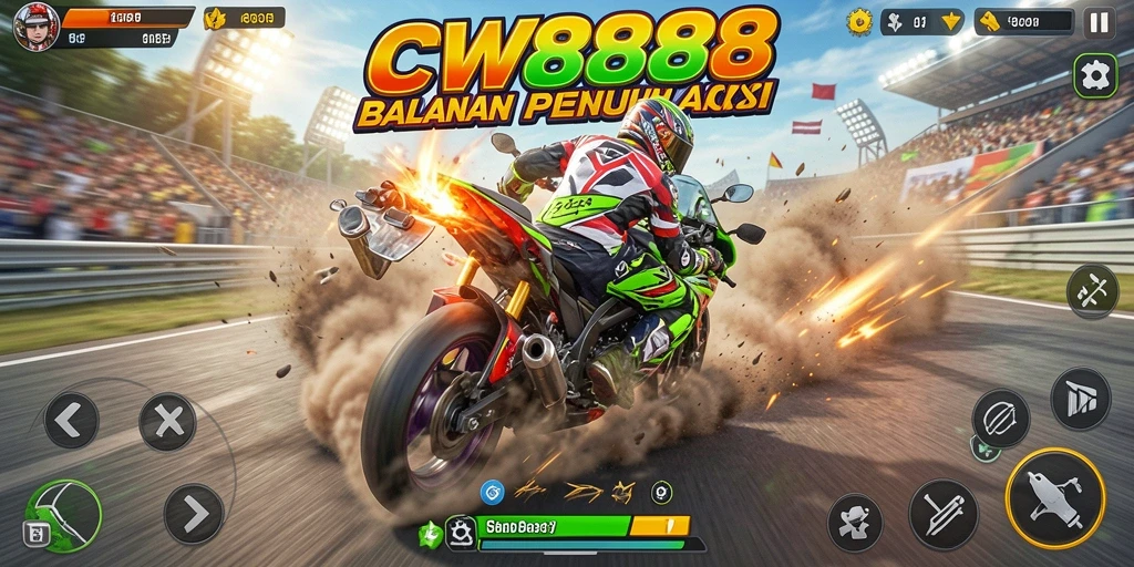 Screenshot menunjukkan balapan motor yang intens di CW8888.