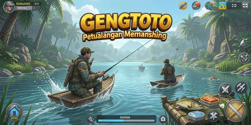 Tampilan gameplay GENGTOTO yang menampilkan momen menangkap ikan.