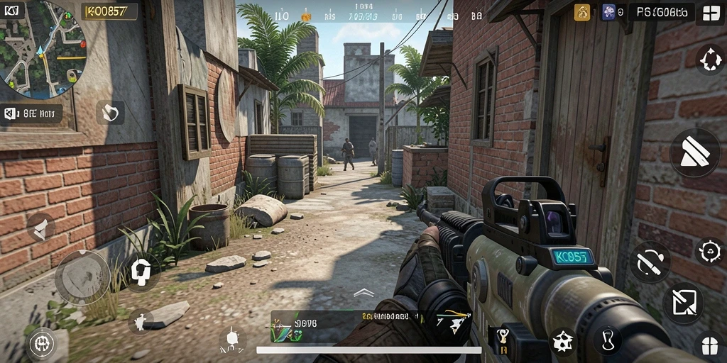 Tangkapan layar utama KO857 menampilkan aksi intens dalam pertempuran FPS.