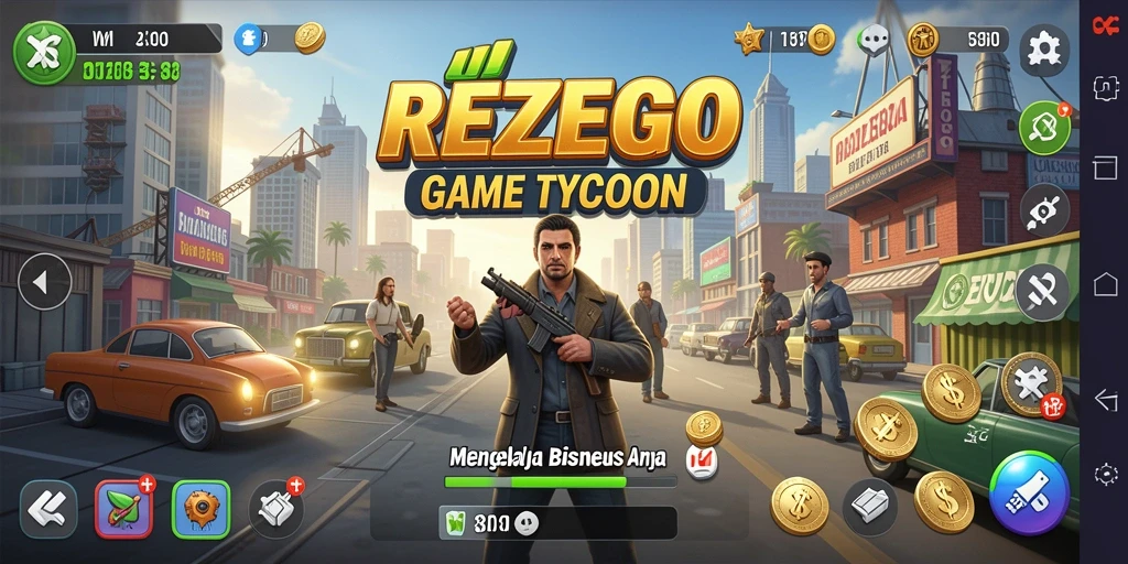 Tampilan gameplay nyata dalam mengelola berbagai bisnis di REZEGO.