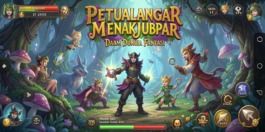 Screenshot V21 menampilkan pertarungan seru di dunia fantasi.