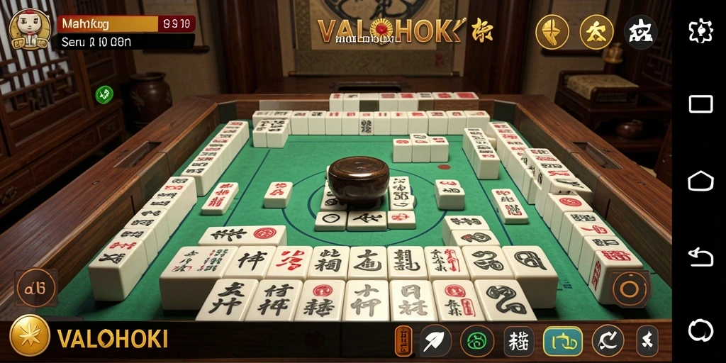 Tampilan gameplay menarik dari VALOHOKI dengan ubin Mahjong.